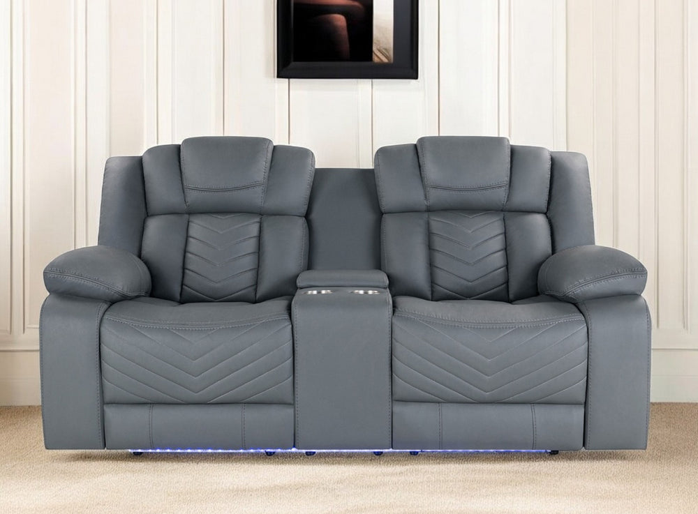 HomeRoots 75" Light Gray Faux Leather Power Reclining Loveseat with USB Charging, Storage & Cup Holders 561563