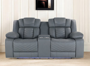 Homeroots 75" Light Gray Faux Leather Power Reclining Loveseat With Storage   561563