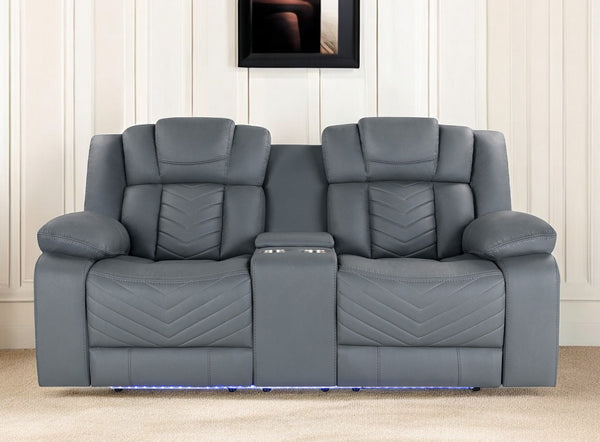 Homeroots 75" Light Gray Faux Leather Power Reclining Loveseat With Storage   561563