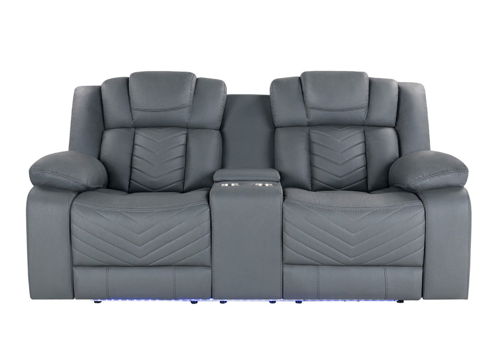 HomeRoots 75" Light Gray Faux Leather Power Reclining Loveseat with USB Charging, Storage & Cup Holders 561563