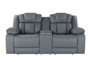 Homeroots 75" Light Gray Faux Leather Power Reclining Loveseat With Storage   561563