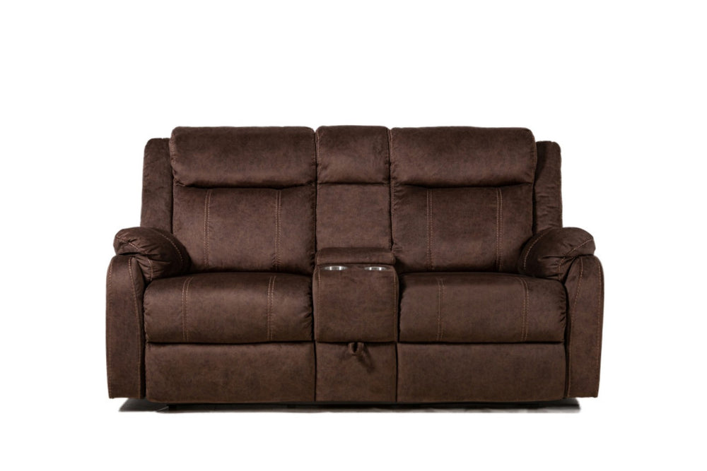 HomeRoots 70" Dark Brown Manual Reclining Loveseat with Center Console Storage & Plush Comfort for Two 561564