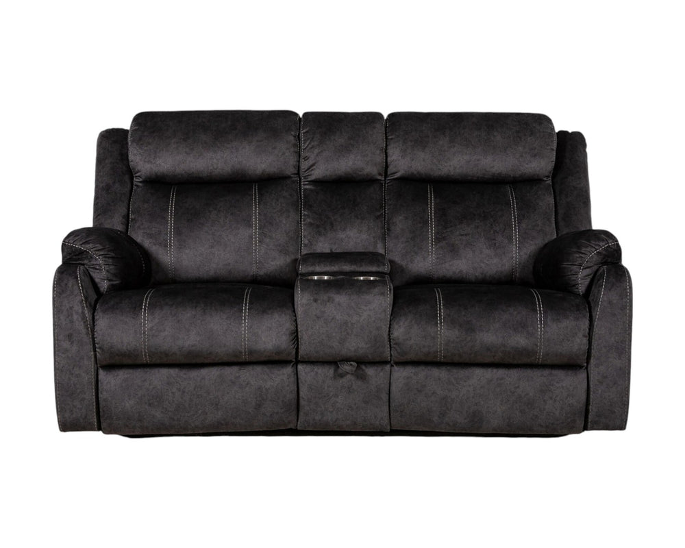 HomeRoots 70" Dark Gray Microfiber Reclining Loveseat with Storage Console - Perfect for Small Spaces & Comfort 561565
