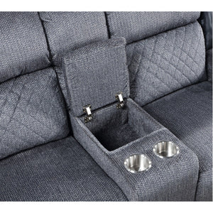 HomeRoots 76" Gray and Black Faux Leather Reclining Loveseat with Storage & Cup Holders for Cozy Spaces 561566