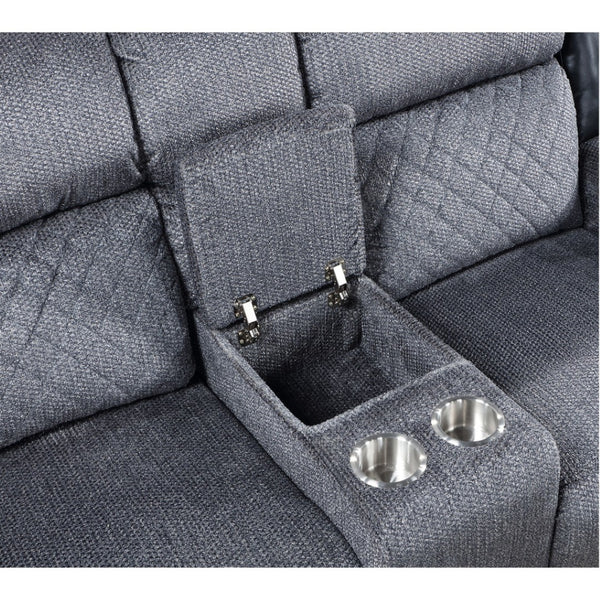 HomeRoots 76" Gray and Black Faux Leather Reclining Loveseat with Storage & Cup Holders for Cozy Spaces 561566