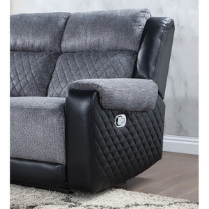 HomeRoots 76" Gray and Black Faux Leather Reclining Loveseat with Storage & Cup Holders for Cozy Spaces 561566