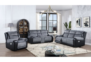 HomeRoots 76" Gray and Black Faux Leather Reclining Loveseat with Storage & Cup Holders for Cozy Spaces 561566