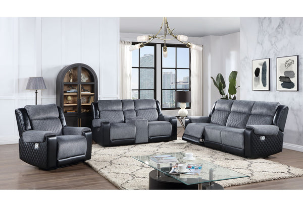 HomeRoots 76" Gray and Black Faux Leather Reclining Loveseat with Storage & Cup Holders for Cozy Spaces 561566