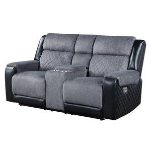 HomeRoots 76" Gray and Black Faux Leather Reclining Loveseat with Storage & Cup Holders for Cozy Spaces 561566