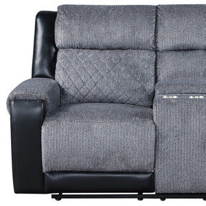 HomeRoots 76" Gray and Black Faux Leather Reclining Loveseat with Storage & Cup Holders for Cozy Spaces 561566