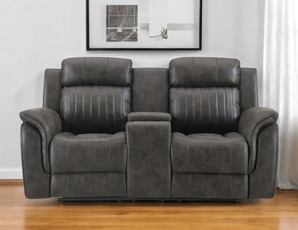 Homeroots 74" Gray Faux Leather Manual Reclining Loveseat With Storage   561568