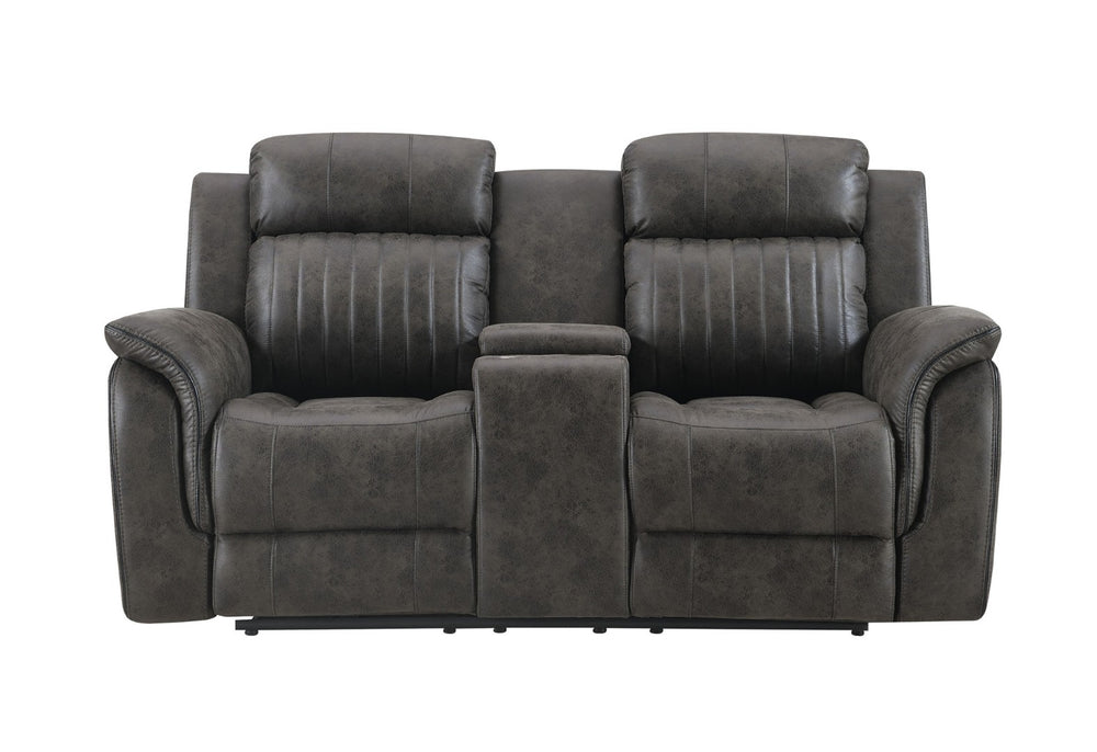HomeRoots 74" Gray Faux Leather Reclining Loveseat with Storage, Cup Holders & Plush Comfort for 2 People 561568