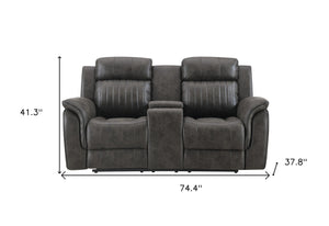Homeroots 74" Gray Faux Leather Manual Reclining Loveseat With Storage   561568