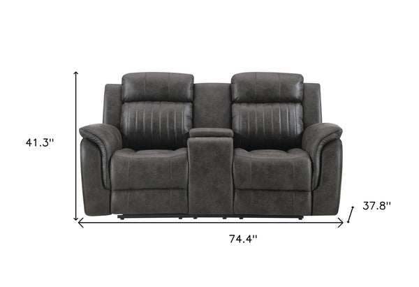 Homeroots 74" Gray Faux Leather Manual Reclining Loveseat With Storage   561568