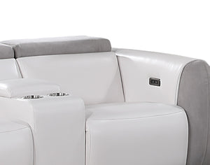 Homeroots 77" Gray White And Silver Faux Leather And Microfiber Power Reclining Loveseat With Storage   561569