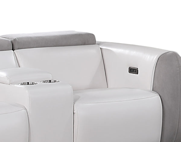 Homeroots 77" Gray White And Silver Faux Leather And Microfiber Power Reclining Loveseat With Storage   561569