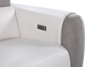 Homeroots 77" Gray White And Silver Faux Leather And Microfiber Power Reclining Loveseat With Storage   561569