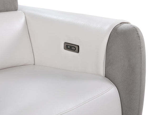Homeroots 77" Gray White And Silver Faux Leather And Microfiber Power Reclining Loveseat With Storage   561569