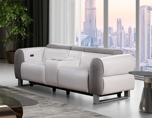 Homeroots 77" Gray White And Silver Faux Leather And Microfiber Power Reclining Loveseat With Storage   561569