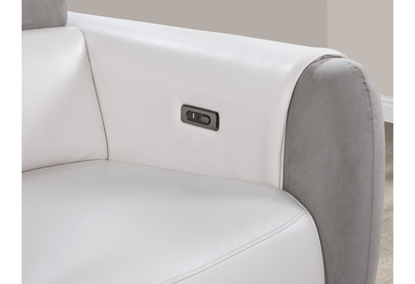 Homeroots 77" Gray White And Silver Faux Leather And Microfiber Power Reclining Loveseat With Storage   561569