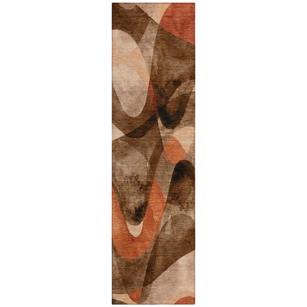 Homeroots 2' X 8' Chocolate Abstract Washable Non Skid Indoor Outdoor Runner Rug Chocolate Polyester 561571