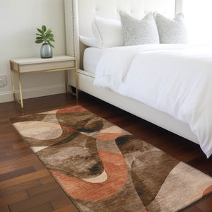 Homeroots 2' X 8' Chocolate Abstract Washable Non Skid Indoor Outdoor Runner Rug Chocolate Polyester 561571