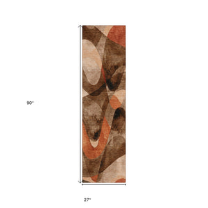 Homeroots 2' X 8' Chocolate Abstract Washable Non Skid Indoor Outdoor Runner Rug Chocolate Polyester 561571