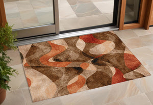 Homeroots 3' X 5' Chocolate Abstract Washable Non Skid Indoor Outdoor Area Rug Chocolate Polyester 561573