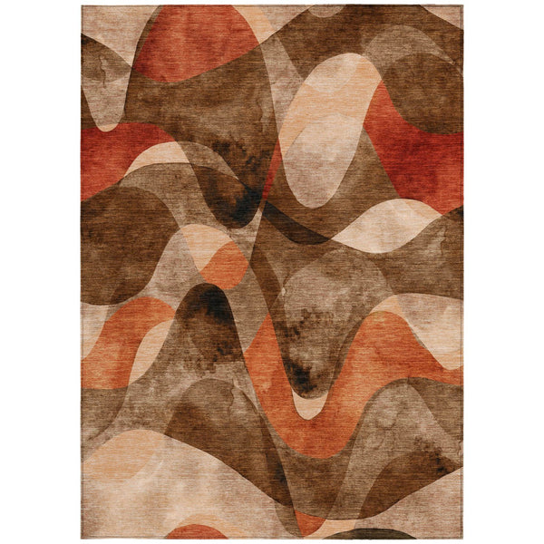Homeroots 5' X 8' Abstract Washable Non-skid Area Rug For Indoor & Outdoor Spaces - Stain Resistant Design Chocolate Polyester 561574