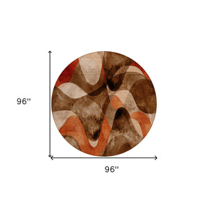 Homeroots 8' Round Chocolate Round Abstract Washable Non Skid Indoor Outdoor Area Rug Chocolate Polyester 561575