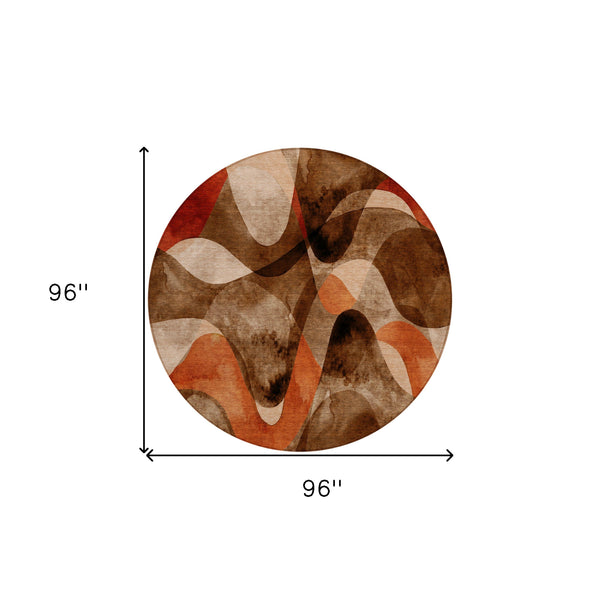 Homeroots 8' Round Chocolate Round Abstract Washable Non Skid Indoor Outdoor Area Rug Chocolate Polyester 561575