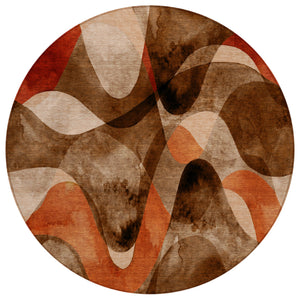 Homeroots 8' Round Chocolate Round Abstract Washable Non Skid Indoor Outdoor Area Rug Chocolate Polyester 561575