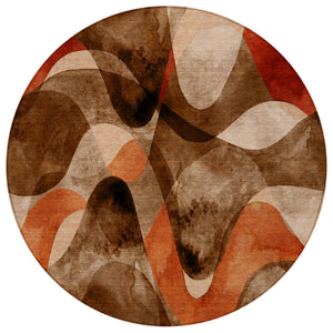 Homeroots 8' Round Chocolate Round Abstract Washable Non Skid Indoor Outdoor Area Rug Chocolate Polyester 561575