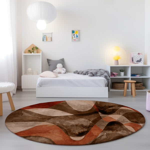 HomeRoots 5' X 8' Abstract Washable Non-Skid Area Rug - Perfect for Indoor or Outdoor Spaces, Stain-Resistant Chocolate 561575