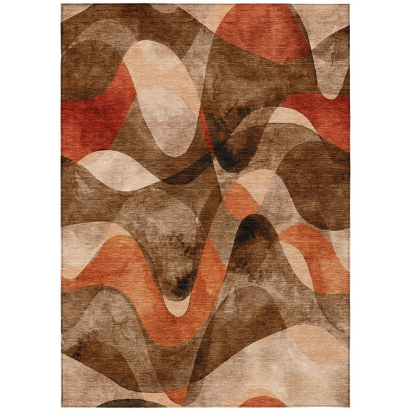 HomeRoots 5' X 8' Abstract Washable Non-Skid Area Rug - Perfect for Indoor or Outdoor Spaces, Stain-Resistant Chocolate 561577