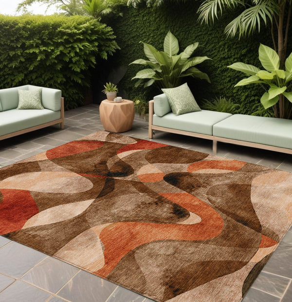 Homeroots 10' X 14' Chocolate Abstract Washable Non Skid Indoor Outdoor Area Rug Chocolate Polyester 561578