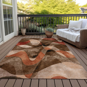 Homeroots 10' X 14' Chocolate Abstract Washable Non Skid Indoor Outdoor Area Rug Chocolate Polyester 561578