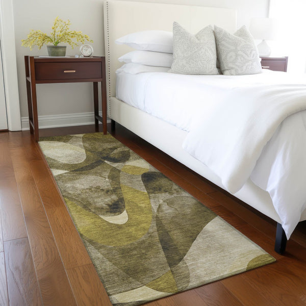 Homeroots 5' X 8' Abstract Washable Non-skid Area Rug For Indoor & Outdoor Spaces - Stain Resistant Design Coffee Polyester 561580