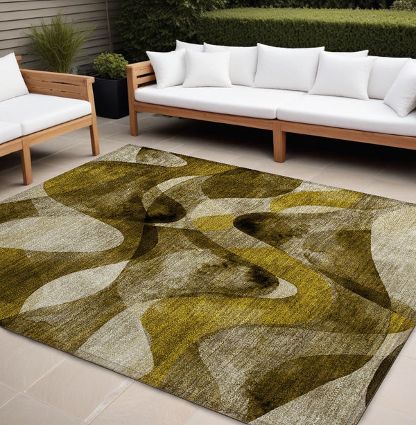 Homeroots 8' X 10' Coffee Abstract Washable Non Skid Indoor Outdoor Area Rug Coffee Polyester 561585
