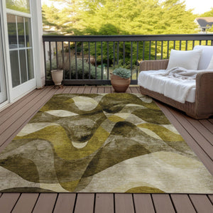 Homeroots 5' X 8' Abstract Washable Non-skid Area Rug For Indoor & Outdoor Spaces - Stain Resistant Design Coffee Polyester 561586