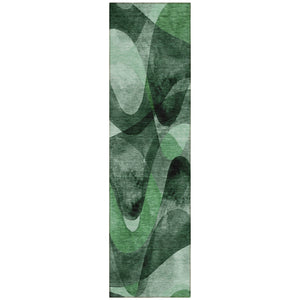 Homeroots 8' Runner Fern Green Abstract Washable Non Skid Indoor Outdoor Runner Rug Fern Polyester 561589