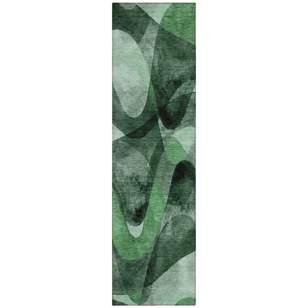 Homeroots 8' Runner Fern Green Abstract Washable Non Skid Indoor Outdoor Runner Rug Fern Polyester 561589
