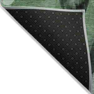 Homeroots 8' Runner Fern Green Abstract Washable Non Skid Indoor Outdoor Runner Rug Fern Polyester 561589