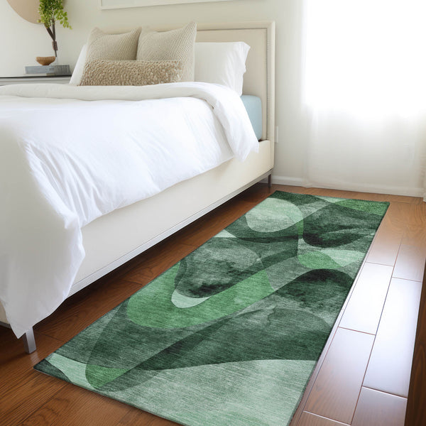Homeroots 8' Runner Fern Green Abstract Washable Non Skid Indoor Outdoor Runner Rug Fern Polyester 561589