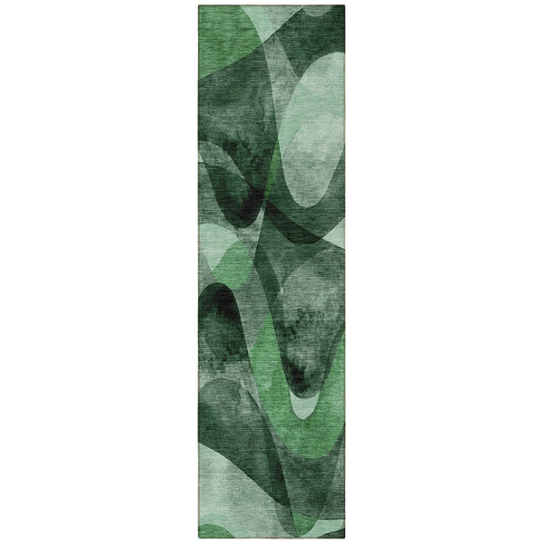 Homeroots 8' Runner Fern Green Abstract Washable Non Skid Indoor Outdoor Runner Rug Fern Polyester 561589