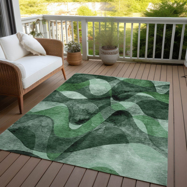 Homeroots 5' X 8' Abstract Washable Non-skid Area Rug For Indoor & Outdoor Spaces - Stain Resistant Design Fern Polyester 561592