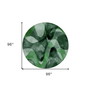 Homeroots 8' Round Fern Green Round Abstract Washable Non Skid Indoor Outdoor Area Rug Fern Polyester 561593