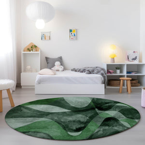 Homeroots 8' Round Fern Green Round Abstract Washable Non Skid Indoor Outdoor Area Rug Fern Polyester 561593