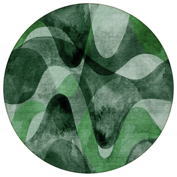 Homeroots 8' Round Fern Green Round Abstract Washable Non Skid Indoor Outdoor Area Rug Fern Polyester 561593