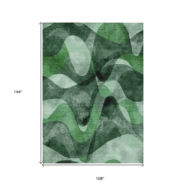 Homeroots 9' X 12' Fern Green Abstract Washable Non Skid Indoor Outdoor Area Rug Fern Polyester 561595
